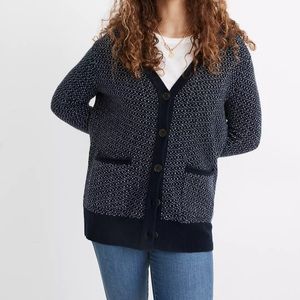 Madewell Bird's Eye Maysfield Cardigan Sweater in Coziest Yarn S MA749